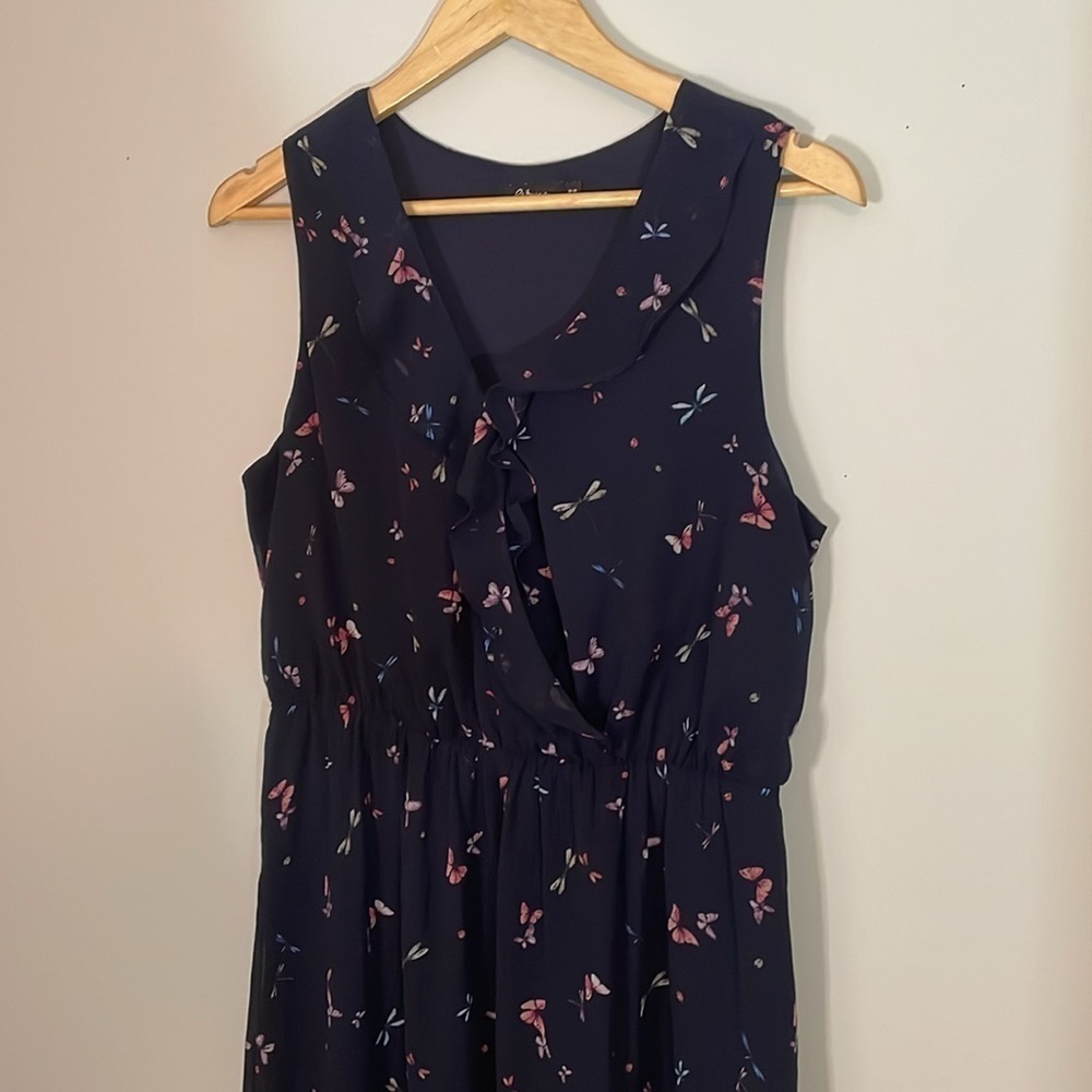 Women’s sleeveless floral ruffle drawstring flowing dress